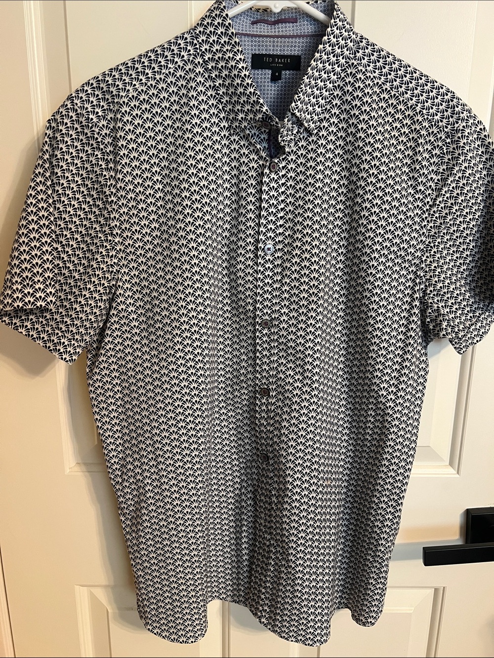 Ted Baker Black and White Short Sleeve Geometric Button-Down Shirt